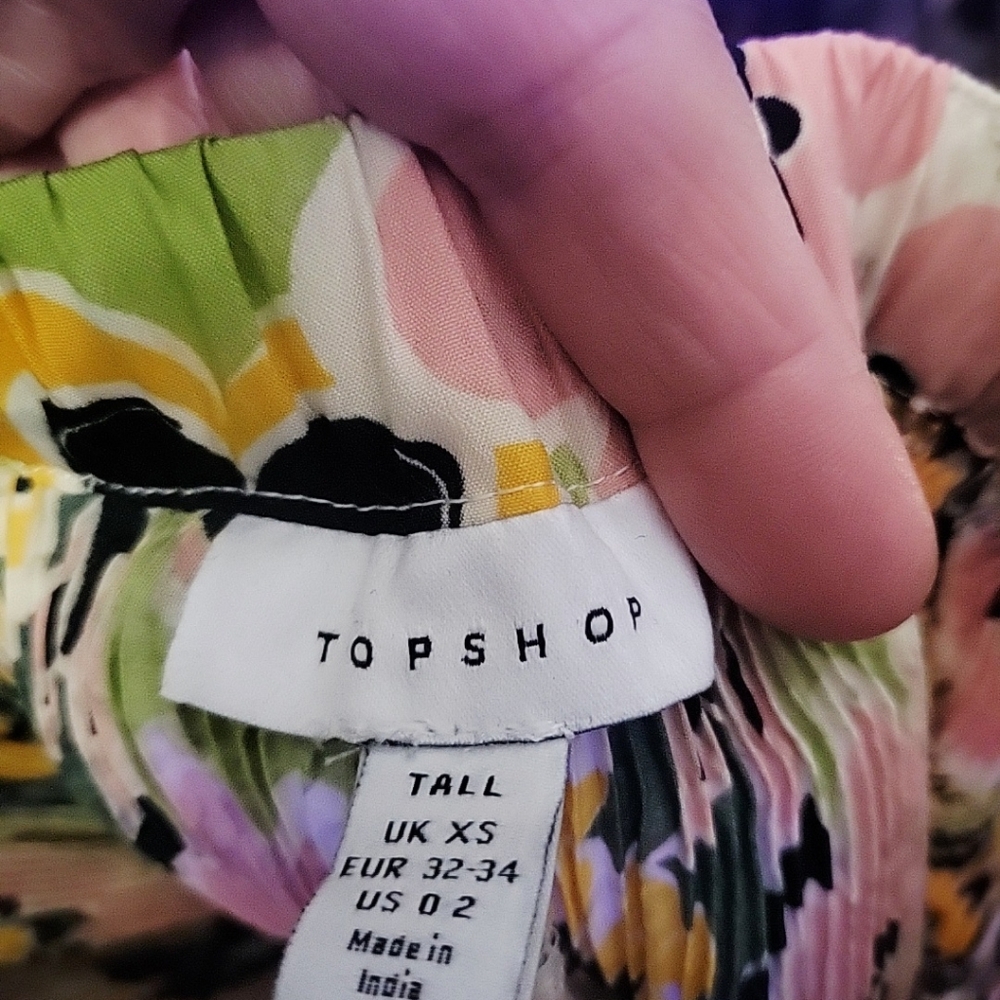 ASOS Topshop Tall 60s Floral Plisse Wide Leg Beach Pants Sz 0-2 Tall - Picture 5 of 11